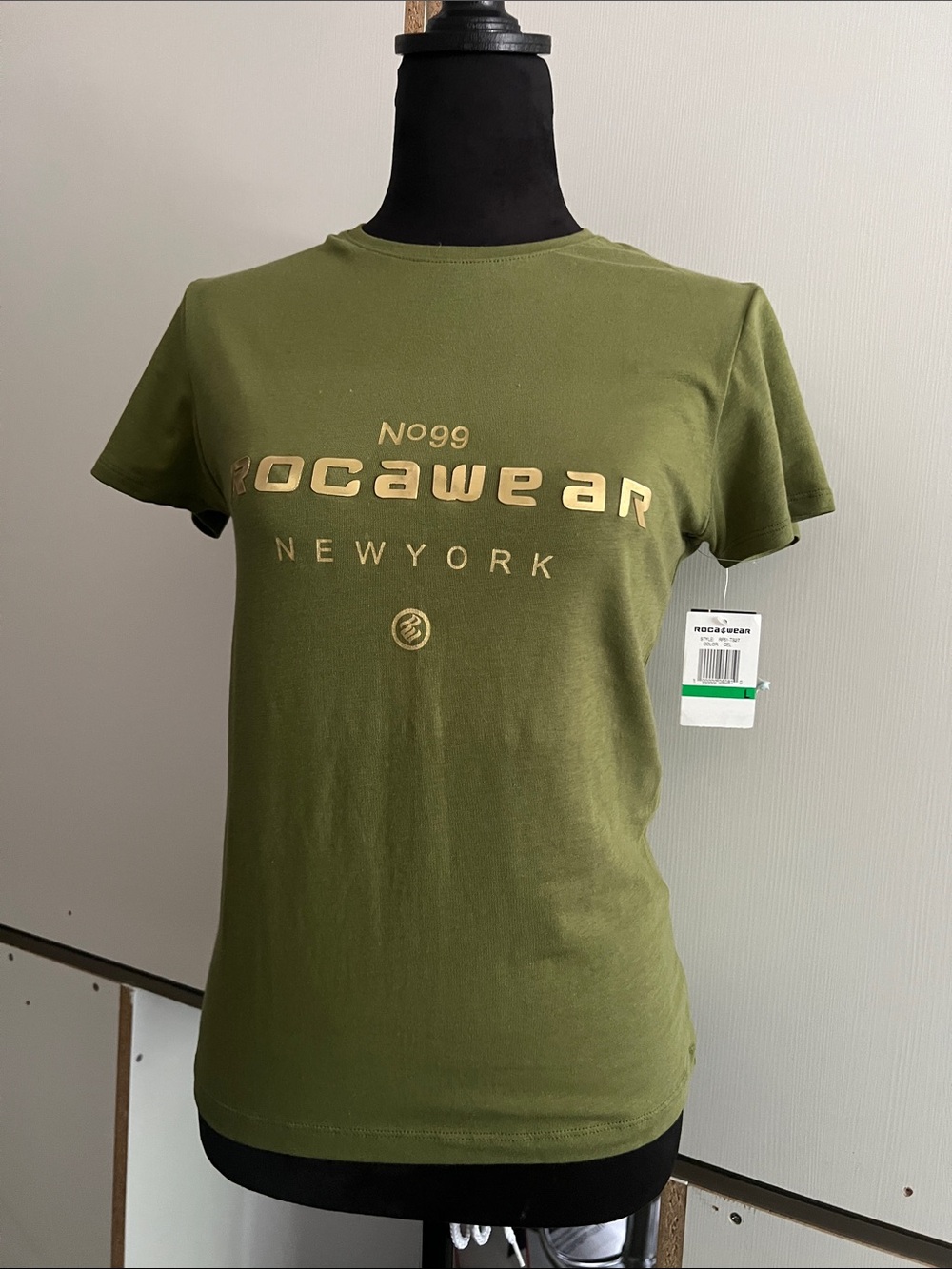 Rocawear Olive Green Short Sleeve Logo Tee with Gold Print